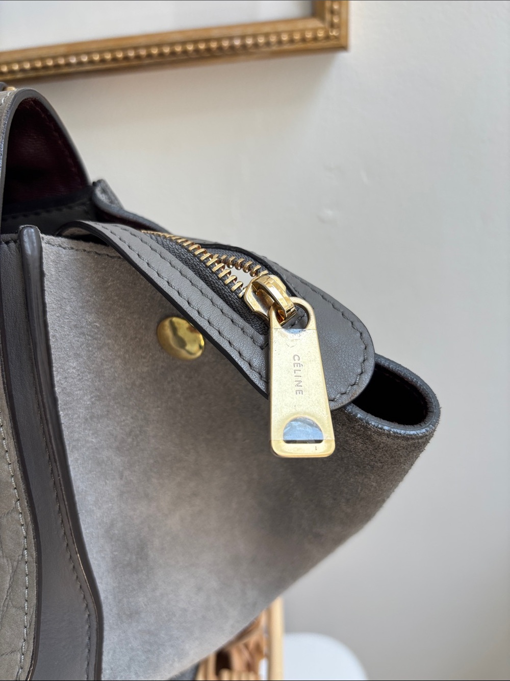 Celine Gray Croc-Embossed Leather Satchel with Gold Hardware - Picture 5 of 14